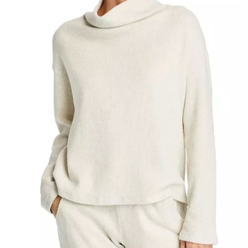 Monrow Cream Cowl Neck Waffle Knit Lightweight Sweater in‎ Eggshell Size XL